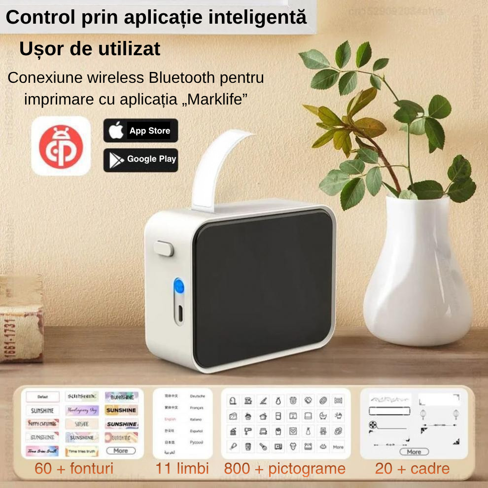 Imprimantă Termică Portabilă Mini P15 Marklife – Bluetooth, Fără Cerneală