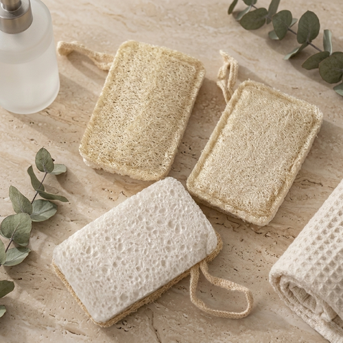 Set 3 Bureti Vase Naturali din Lufa si Celuloza, Biodegradabili, Reutilizabili, Design Patrat, Curatare Eficienta Vase si Tigai, Delicati cu Mainile + Cadou set de clipsuri